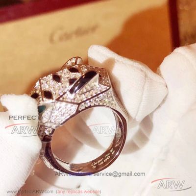 AAA Fake Cartier Panther De Diamond Paved White Gold Ring